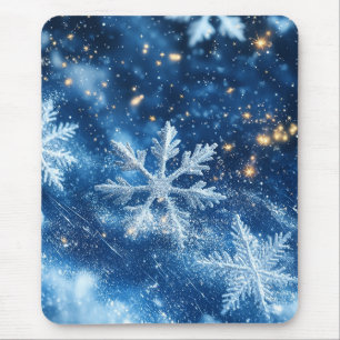 Alfombrilla De Ratón Copos de Nieve Brillantes Glitter Invierno Navidad