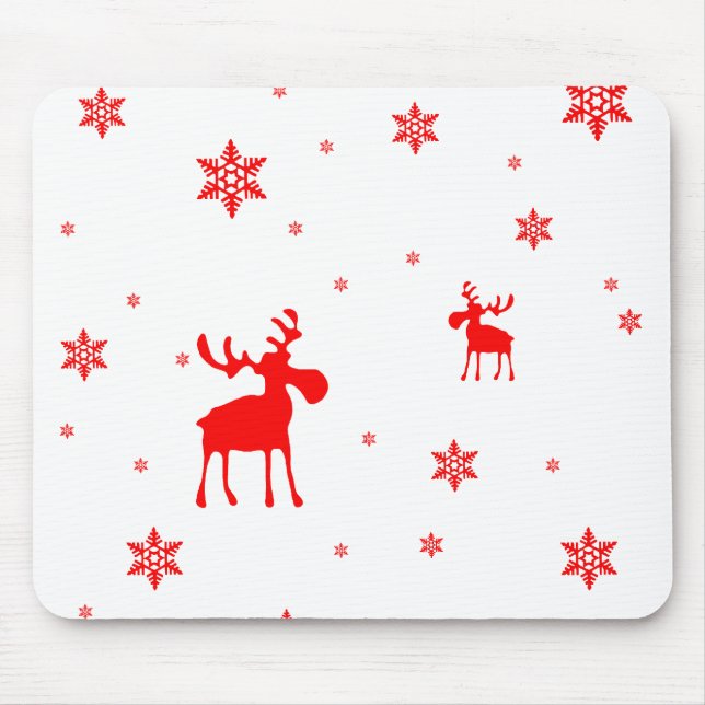 Alfombrilla De Ratón Copos de nieve rojos simples modernos de los alces (Frente)