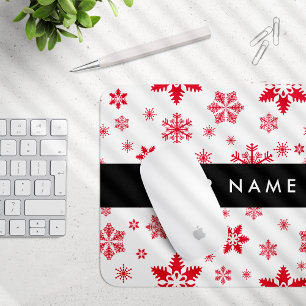 Alfombrilla De Ratón Copos de nieve rojos, tu nombre, personaliza