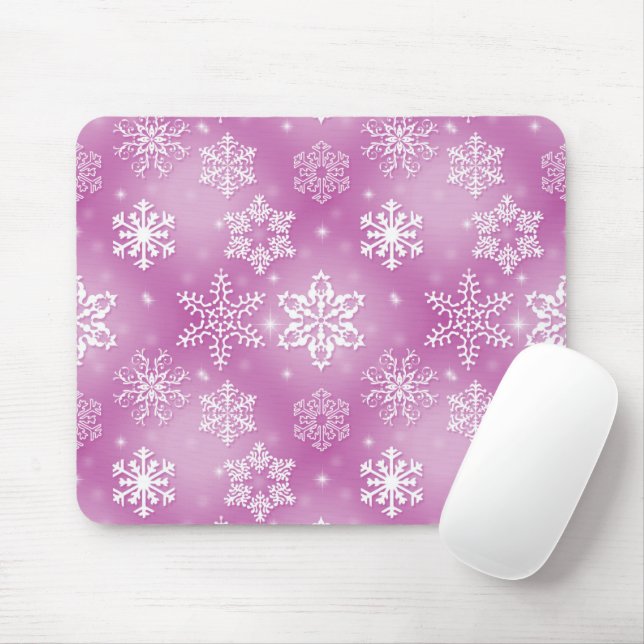 Alfombrilla De Ratón Copos De Nieve Sobre Rosa (Con ratón)