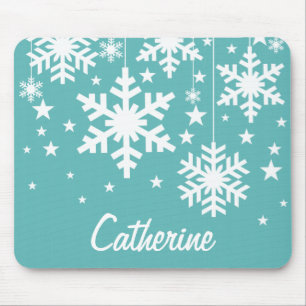 Alfombrilla De Ratón Copos de nieve y estrellas Mousepad, Aqua