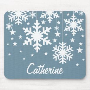 Alfombrilla De Ratón Copos de nieve y Mousepad de estrellas, azul