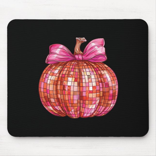 Alfombrilla De Ratón Coquette Bow Disco Ball Pumpkin Cute Girly Hallowe (Frente)