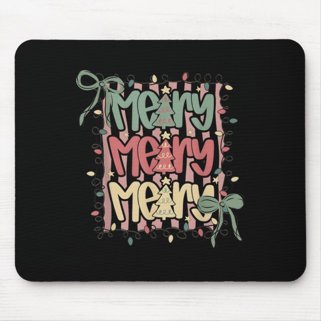 Alfombrilla De Ratón Coquette Bow Merry Christmas Tree Xmas Lights Girl (Frente)