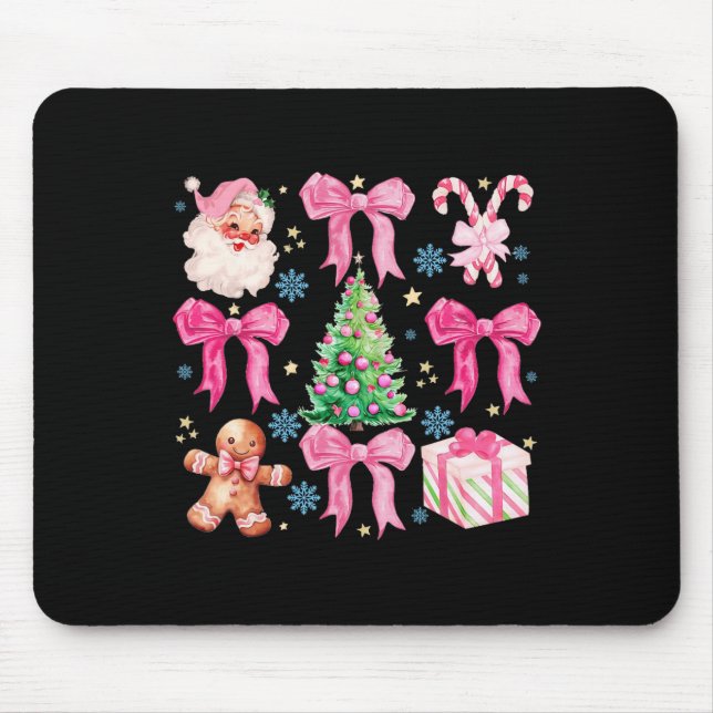Alfombrilla De Ratón Coquette Bow Santa Claus Pink Merry Christmas Wome (Frente)