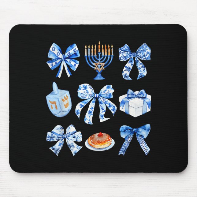 Alfombrilla De Ratón Coquette Hanukkah Bow Jewish Bow Menorah Bow Women (Frente)