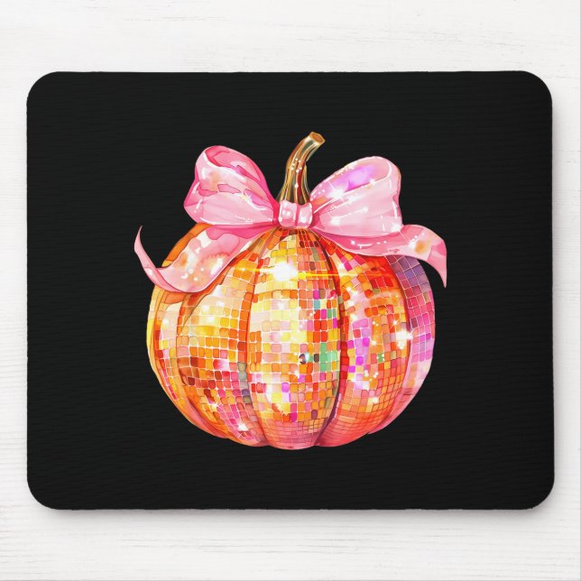 Alfombrilla De Ratón Coquette Pumpkin Bow Disco Ball Cute Girly Hallowe (Frente)