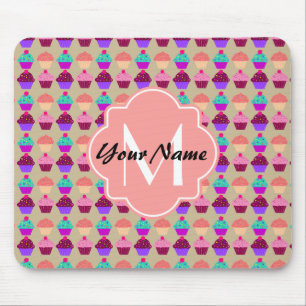 Alfombrilla De Ratón Coral Cupakes Nombre personalizado, Monograma Pers