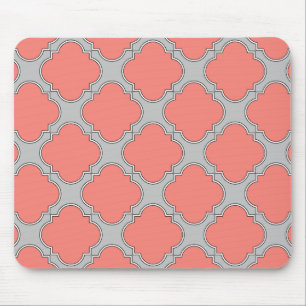 Alfombrilla De Ratón Coral de quatrefoil y gris