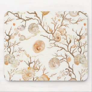 Alfombrilla De Ratón Coral Marino Artístico Concha Terracota Marfil