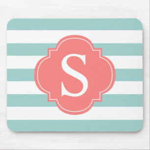 Alfombrilla De Ratón Coral Mint Stripes Monograma