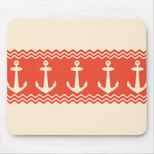 Alfombrilla De Ratón Coral Nautical Anchor Bandas Costeras