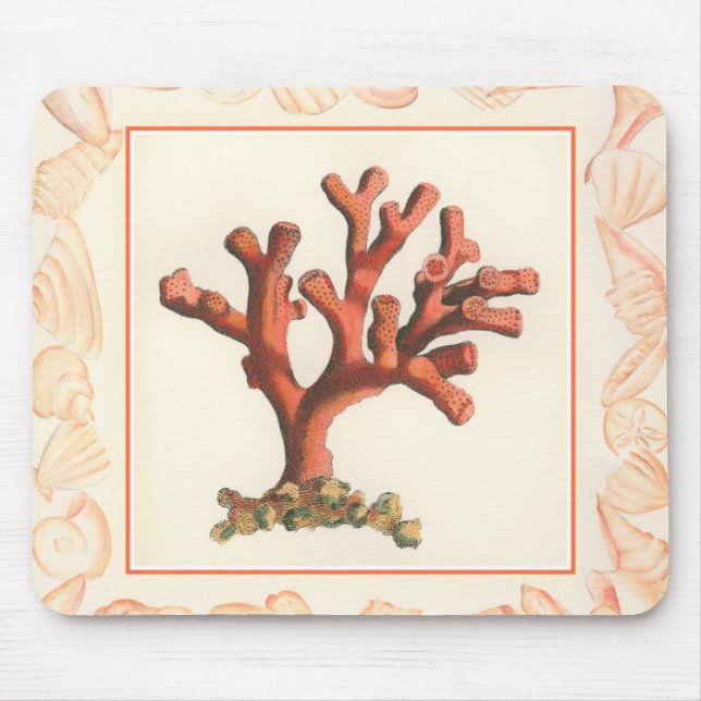 Alfombrilla De Ratón Coral rojo con borde de concha (Frente)
