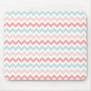 Alfombrilla De Ratón Coral, Rosa, Chevron Azul