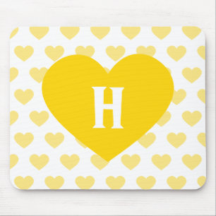 Alfombrilla De Ratón Corazón amarillo brillante grande - monograma