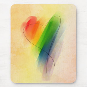 Alfombrilla De Ratón Corazón arcoiris acuarela