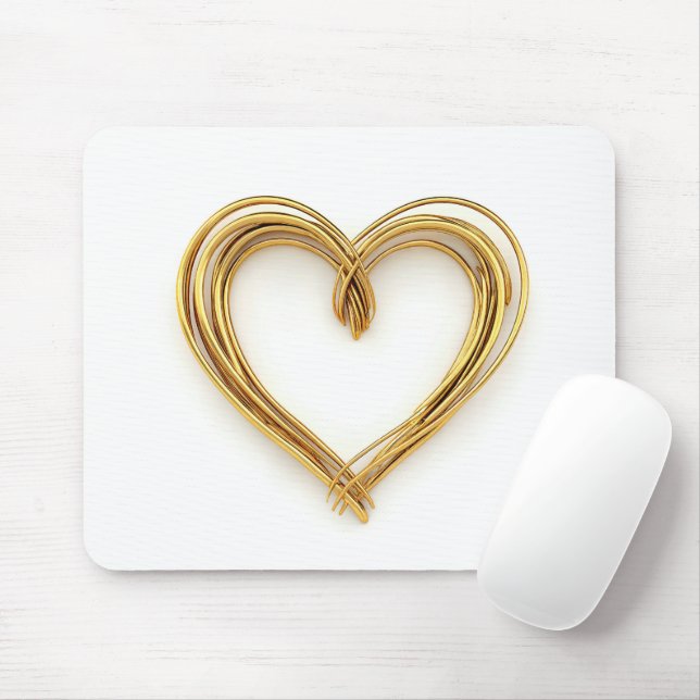 Alfombrilla De Ratón Corazón con cable dorado sobre blanco (Con ratón)