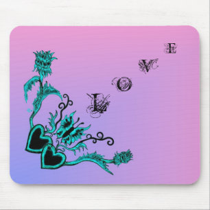 Alfombrilla De Ratón Corazón con flor y mariposa , AMOR