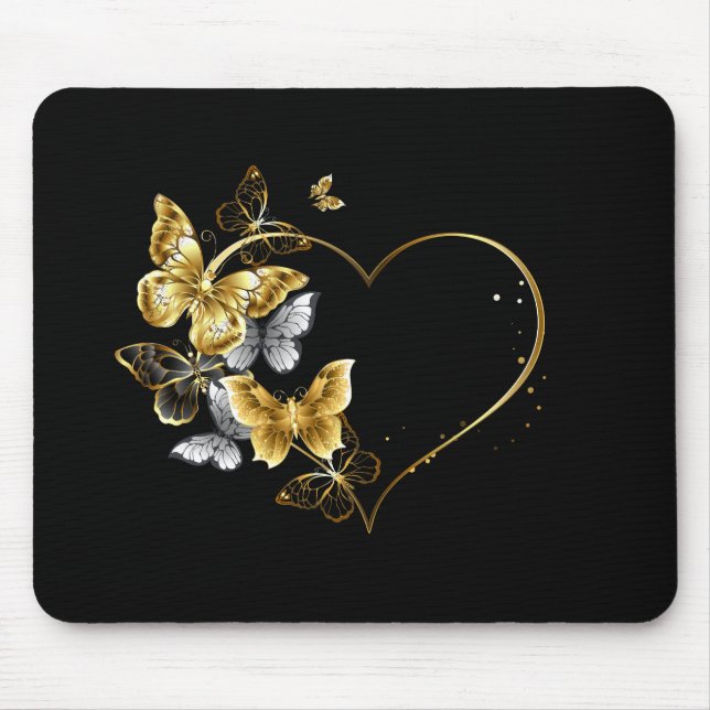 Alfombrilla De Ratón Corazón con mariposas doradas (Frente)
