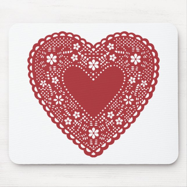 Alfombrilla De Ratón Corazón de encaje rojo (Frente)