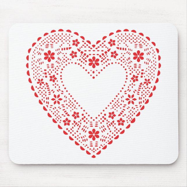Alfombrilla De Ratón Corazón de encaje rojo (Frente)