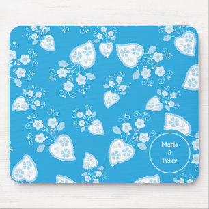Alfombrilla De Ratón Corazón de flores azul