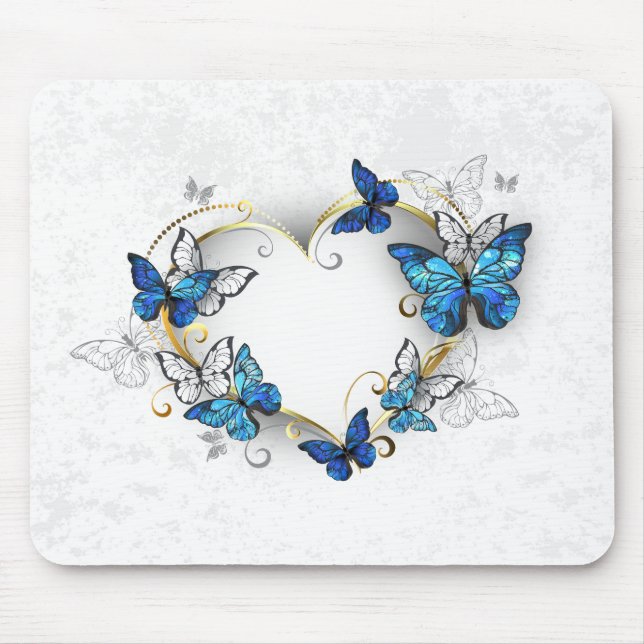 Alfombrilla De Ratón Corazón de joyas con mariposas Morfo (Frente)