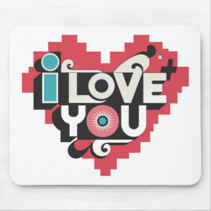 Alfombrilla De Ratón Corazón de píxel Te amo tipografía retro