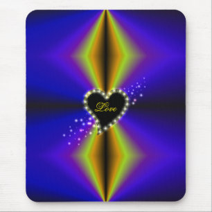 Alfombrilla De Ratón Corazón negro con estrellas en arcoiris amarillo p