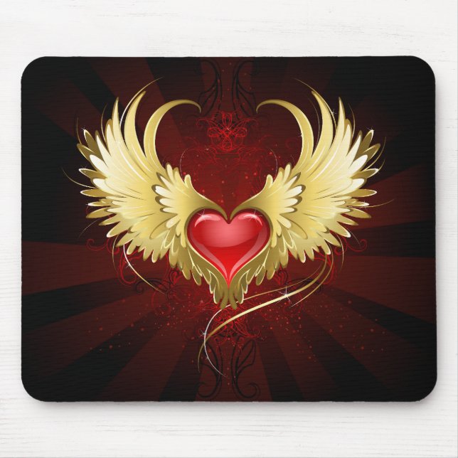 Alfombrilla De Ratón Corazón Rojo con Alas Doradas (Frente)