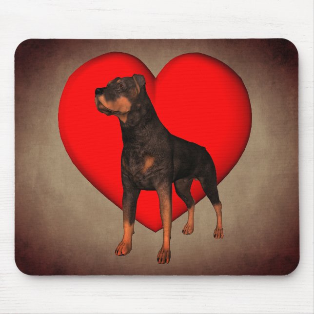 Alfombrilla De Ratón Corazón Rojo del perro Rottweiler (Frente)