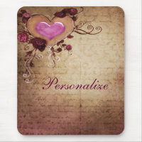Corazón romántico y rosas Mousepad del vintage