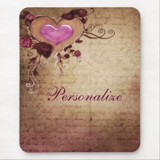 Alfombrilla De Ratón Corazón romántico y rosas Mousepad del vintage