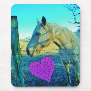 Alfombrilla De Ratón Corazón rosa y caballo amarillo