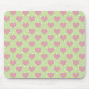 Alfombrilla De Ratón Corazón rosado y patrón de puntos de polka blanco