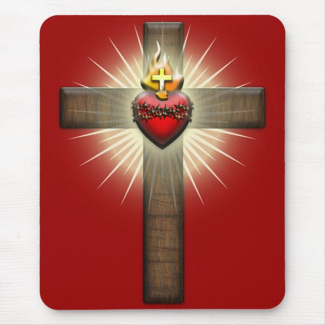 Alfombrilla De Ratón Corazón sagrado de la cruz de Jesús (Frente)