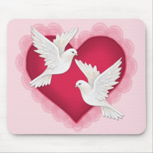 Alfombrilla De Ratón Corazón y palomas - Rosa