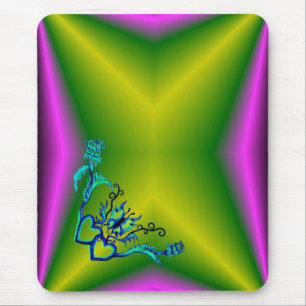 Alfombrilla De Ratón Corazones con flores y mariposa en estilo tatuaje