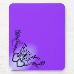 Alfombrilla De Ratón Corazones con flores y mariposa en estilo tatuaje