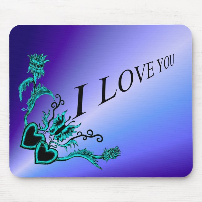 Alfombrilla De Ratón Corazones con flores y mariposa en estilo tatuaje (Frente)