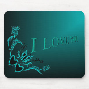 Alfombrilla De Ratón Corazones con flores y mariposa en estilo tatuaje