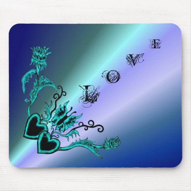 Alfombrilla De Ratón Corazones con flores y mariposa en estilo tatuaje (Frente)