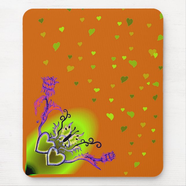 Alfombrilla De Ratón Corazones con flores y mariposa en estilo tatuaje (Frente)