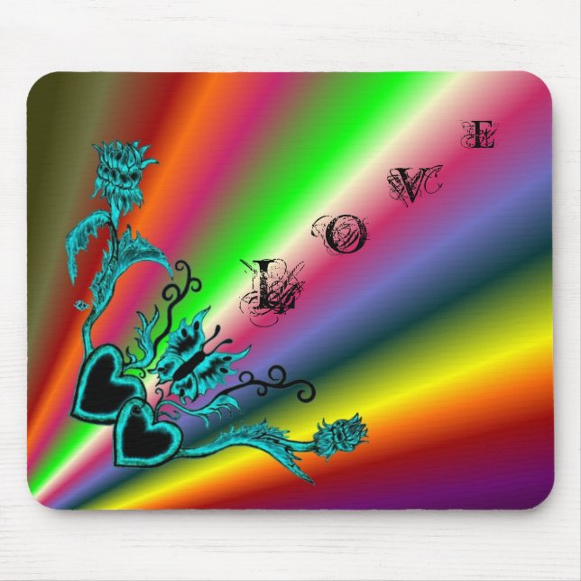 Alfombrilla De Ratón Corazones con flores y mariposa en estilo tatuaje (Frente)