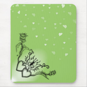 Alfombrilla De Ratón Corazones con flores y mariposa en estilo tatuaje