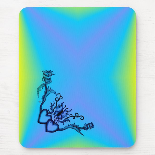 Alfombrilla De Ratón Corazones con flores y mariposa en estilo tatuaje (Frente)