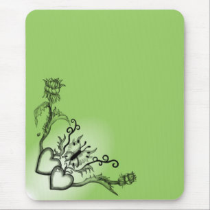 Alfombrilla De Ratón Corazones con flores y mariposa en estilo tatuaje