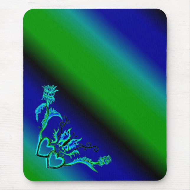 Alfombrilla De Ratón Corazones con flores y mariposa en estilo tatuaje (Frente)