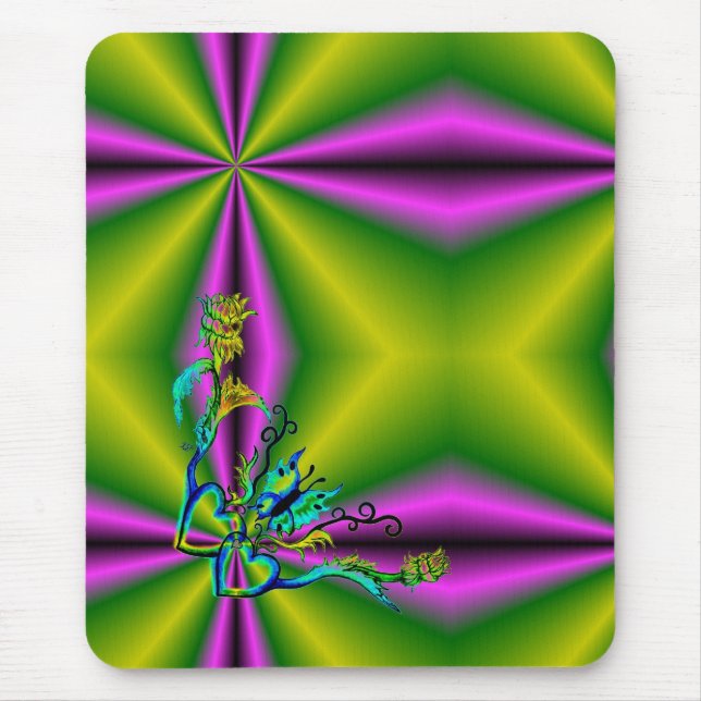 Alfombrilla De Ratón Corazones con flores y mariposa en estilo tatuaje (Frente)