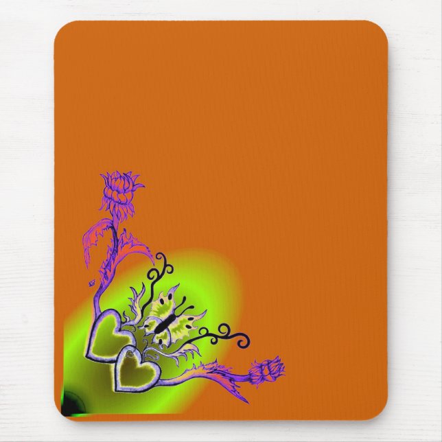 Alfombrilla De Ratón Corazones con flores y mariposa en estilo tatuaje (Frente)